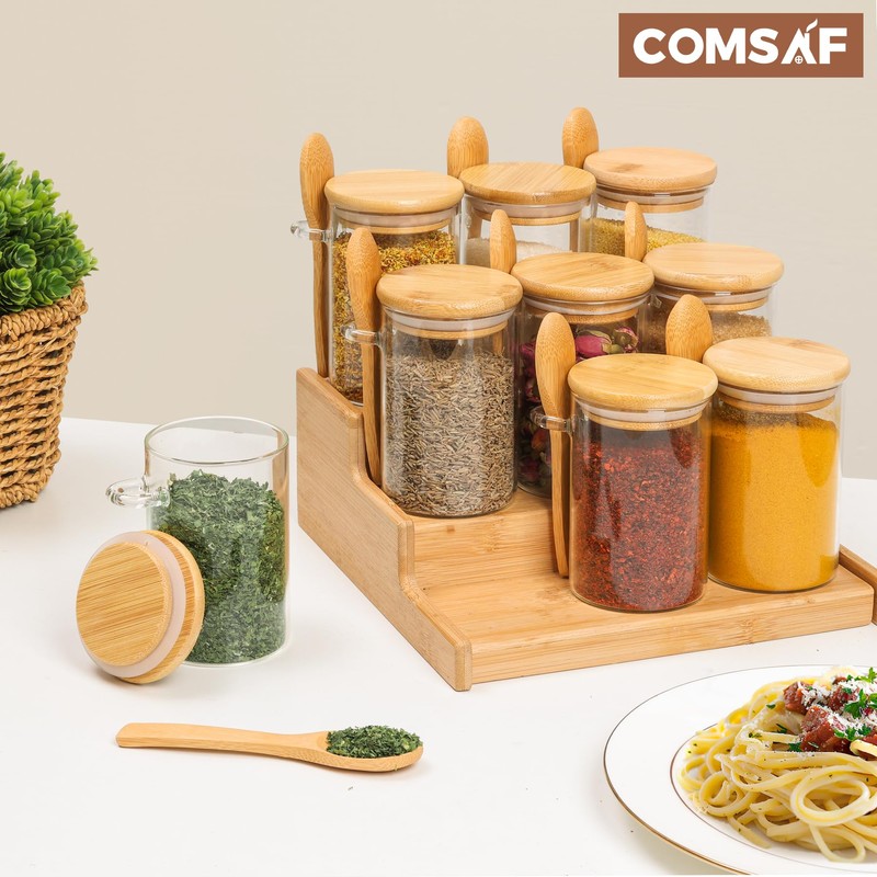 ComSaf 12 Pcs Glass Spice Jars with Lids and Spoons,