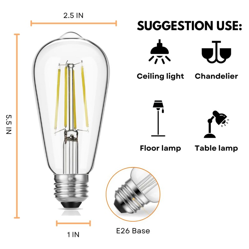 Homefy ST19 Vintage LED Light Bulb 6 Pack
