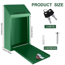Metal Donation Box Locking Suggestion Box with Slot and Lock with Key Wall Mounted Mailbox Waterproof Charity Collection Box Secure Drop Box for Cash Home Office Outdoor (Green)