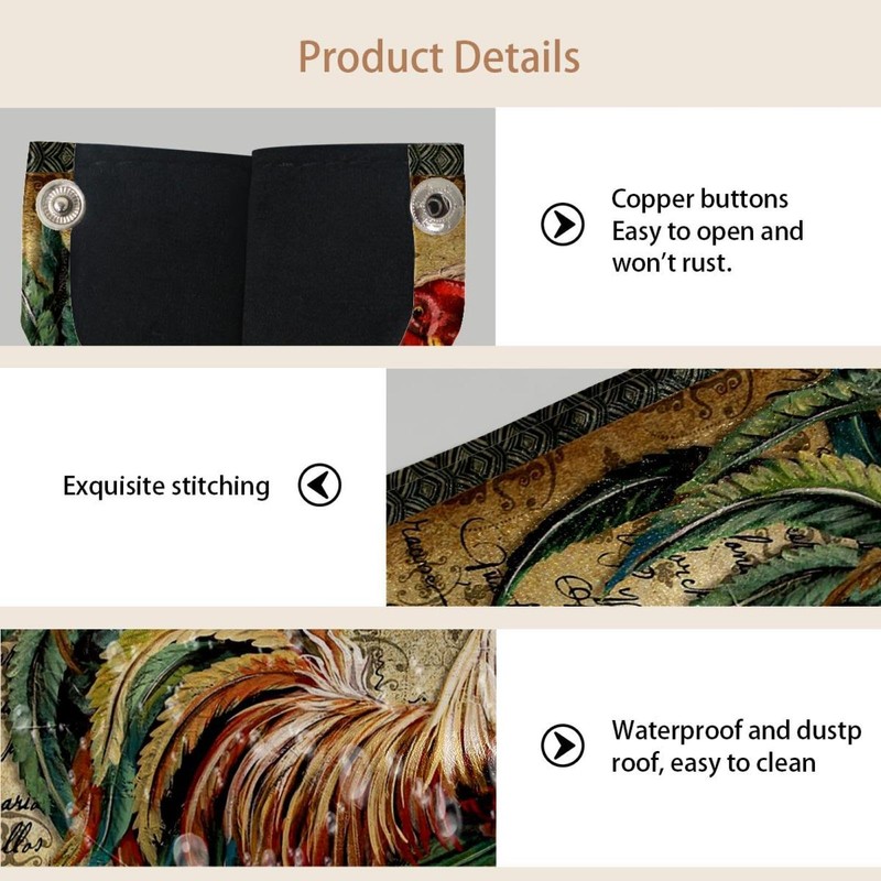 2 Pack Tissue Box Cover Holder, Retro Animal Rooster Rectangle