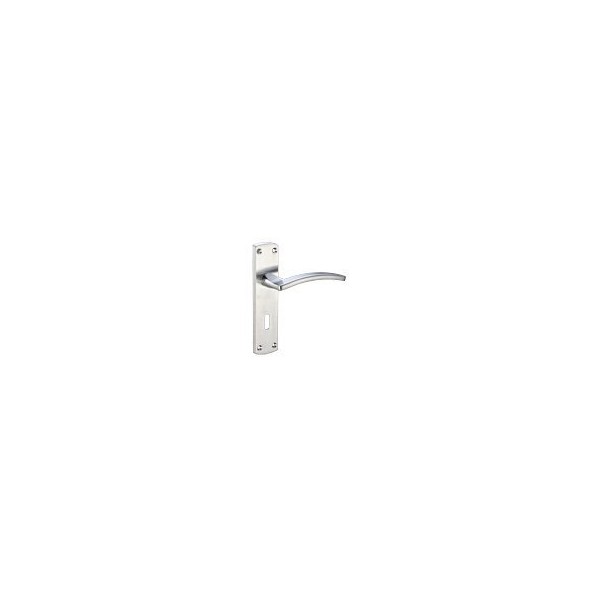 Toledo Door Handle Lever Lock on Backplate in Satin Chrome