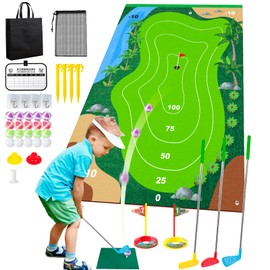 Liberry Kids Golf Set for 3 4 5 6 7 Years Old Boys Girls, Golf Chipping Game with Mat, Sticky Balls, Retractable Clubs, Storage Bag, Indoor Outdoor Sports Toy Gift Toss Game