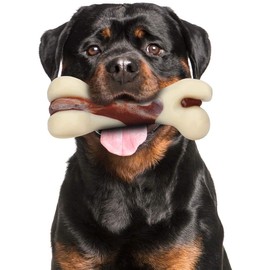 Mumba Dog Chew Bone, Durable Bone Toys for Aggressive Chewers, with Beef Flavor, Interactive Toy for Small/Medium/Large Dogs (L)