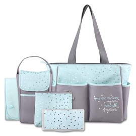 Pañalera de 5 piezas con sol, luna y estrellas, bolsillo para pañales, bolsa para pañales sucios, cambiador