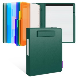 JoyCat 3 Ring Binder Clipboard with Storage,12.4"x10.2"Magnetic Clipboard Folder with 5 Expandable Folders,Refillable Lined Notepad (11" x 8.5"),Ideal for School Office Nursing(Dark Green)