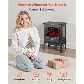 VEVOR 25.5inch Freestanding Fireplaces, 1500W 5120BTU Portable Electric Fireplace Stove Heater, with Overheating Protection,Adjustable Flames,Timer, Remote,for Living Room,Bedroom,Black