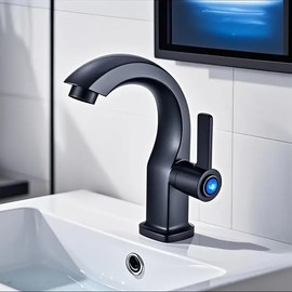 Llaves para Lavabo Baño, Mezcladora para Lavabo agua Fría, Monomando para Lavabo de Acero Inoxidable,Grifos de Baño de un Solo Orificio,Diseño Elegante negro mate