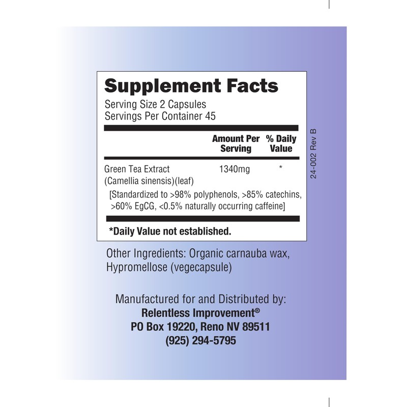 Relentless Improvement EGCG Green Tea Extract 90 Capsules 670mg Extract
