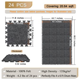 BXI Soundproof Interlocking Rug Pad 24 Pcs, 11x 11 x 0.32 inches Non Slip Rug Pads, High Density Noise Reduction Puzzle Felt Carpet Padding, Rug Mat Protects and Adds Cushion for Hardwood Floor