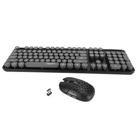 Wireless Keyboard and Mouse Combo, 104 Keys Retro Round Keycaps Typewriter Keyboard with Wireless Mouse, Computer Keyboard and Mouse Set for PC Laptop (Black Board)