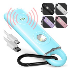 Personal Safety Alarm Keychain for Women Protection – USB Rechargeable 130 dB Self Defense Siren Panic Key Chain with Light and Low Battery Notice by WETEN (Blue)