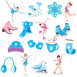 48pcs Ice Skating Cupcake Toppers Ice Skating Theme Party Cupcake Decorations Ice Sports Theme Cupcake Picks for Kids Skater Figure Skating Theme Baby Shower Birthday Party Supplies