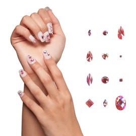 Gold Finger Multi-Shape Glue on Nail Art Rhinestones - 300 pcs Rhinestones with Flatback Variety of Colors Sizes for DIY Crafts, Eye Makeup, Mobile Phone Cases, and Nail Art (Modern Rose)