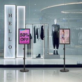 GUOHONG Sign Holder,11x17 inch Telescopic Adjustable Floor Sign Stand - Aluminum Openable Frame, 360° Rotatable, Suitable for Vertical and Horizontal Display - Perfect for Malls, Schools, Restaurants