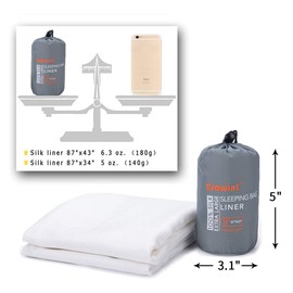 Browint Silk Sleeping Bag Liner, Silk Sleep Sack, Extra Wide 87"x43" & 87“x34”, Lightweight Travel Sheet for Hotels, Envelop Style 73“x34”, Hooded Mummy 87“x34”, More Colors, Reinforced Gussets