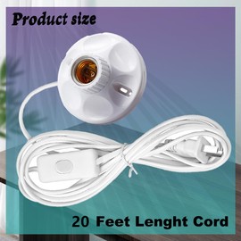  Light Bulb Socket with Cord,E26/ E27 Lamp Base Desktop 20ft Light Socket with Cord Light Bulb Base E26/ E27 Lamp Base Desktop 20ft Include Screw Cord On/Off Switch Hanging,Light Socket with Cord (1)