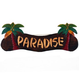 FOREVER BAMBOO 20" L Paradise Tropical Sign Palm Tree Wall Decor for Tiki Bar