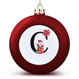 DOREENABE Poinsettia Santa Claus Monogram Initial Letter Xmas Balls Ornaments Initial Single Letter G Christmas Decorations Tree Balls for Holiday Wedding Party Decoration Xmas Hanging Ball Tree Decor