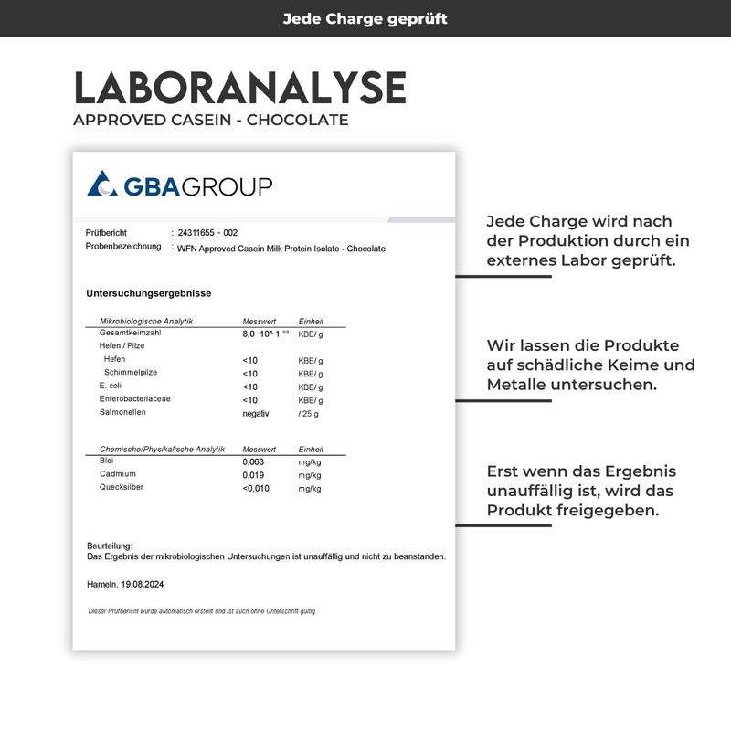 WFN Approved Casein Proteinpulver - Schokolade - 30 g Probe-Packung