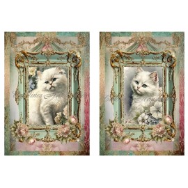 ELECTRIC QUILT COMPANY Vintage Cats B Designer MULTI-SIZE SET Cotton Fabric Quilt Blocks - 2 Fabric Blocks D @ 4.75X7" each