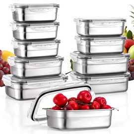 Bruislard 10 Pcs 304 Stainless Steel Food Storage Containers with Proof & Airtight Lids, Reusable Meal Prep Containers, Lunch Boxes, Kimchi, ContainersOven/Dishwsher/Freezer Safe