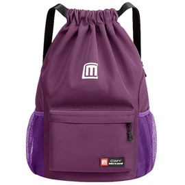 Eucomir Gym Bag Drawstring Waterproof Sports Bag, Large Drawstring Bag with Mesh Pockets, Water, Waterproof Nylon Bag with Drawstring, Gym Bag Women Men for Sports Swimming, Purple