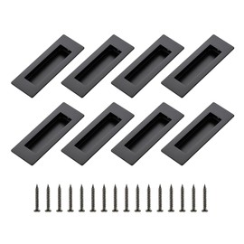 Ravinte 8 Pack Black Sliding Closet Door Handles Black Flush Pulls 4.72in Length Recessed Finger Pulls for Sliding Barn Door Sqaure Cabinet Pulls Stainless Steel
