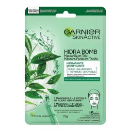 Mascarilla Facial Garnier Skinactive Hidra Bomb Con de Té Verde y Ácido Hialurónico 28g