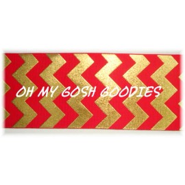 1.5 RED GOLD FOIL CHEVRON BLING GROSGRAIN RIBBON TEAM CHEER 4 HAIRBOW BOW