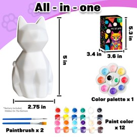 FUNZBO Paint Your Own Cat Lamp Kit - Arts and Crafts for Kids, Art Supplies Painting Kits, Toys for Age 3+ Toddlers Girls Boys Teens Birthday Gift, Cat Birthday Decorations