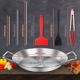 13" Al Pastor Skewer for Grill, Gyro Pan with Skewer, BBQ Vertical Skewer Pan, Stand Rack for Tacos, Shawarma, Kebabs, Gyros, with 3 Removable (9/10/12) Barbecue Spikes, 2 Oil Brushes & Barbecue Tongs