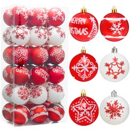 Joiedomi Pack of 36 Christmas Baubles Ornaments, Deluxe Shatterproof Christmas Ornaments for Holidays, Party Decoration, Tree Decorations and Special Occasions (Red/White)