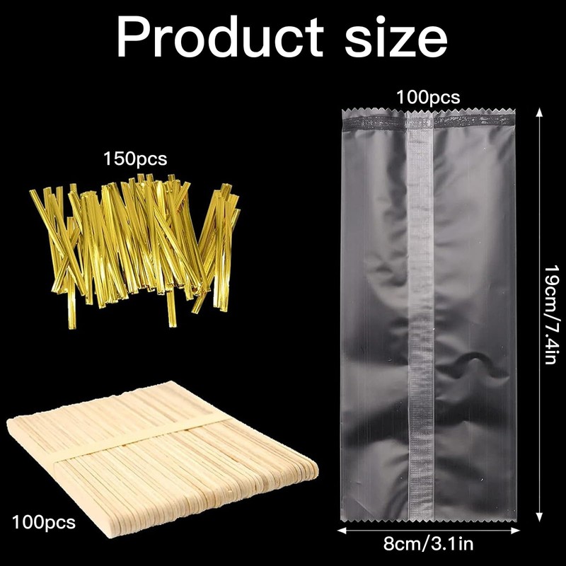 OFKPO 100 Ice Lolly Bags and Sticks, with 150 Twist