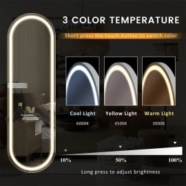 Unbranded 63x20 Inch LED Lighted White Framed Frameless Bathroom Vanity Mirror Oval Silver