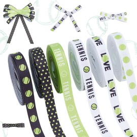 PH PandaHall 27m Tennis Ribbon, 10mm Wide Sports Ball Ribbon Grosgrain Ribbon Ball Crafts Ribbon for Gift Wrapping, Wreath, Hair Bows, Crafting, Party Decoration, 6 Styles
