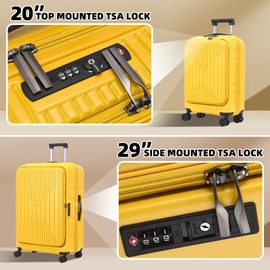 Kaleenie 2 Pieces 20/29 Luggage Sets, 20 Inch Cabin Luggage with Front Pocket & 29 Inch Side Opening Suitcase, Ligthweight ABS+PC Hardshell, Yellow