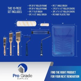 Prograde Pro Grade Paint Roller Kit, Brush & Roller,10 Piece Set, Wall Painting Naps