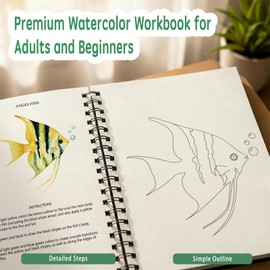 SLWBZ Watercolor Workbooks Coloring Book, Beginner Friendly Painting Kit, Easy Exquisite with Steps, Creative Exploration Watercolor Book with Paint Set for Adults Teens (Dolphin, with Paint)