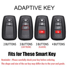 HIBEYO 4 Button Key Fob Cover Compatible with Toyota RAV4 Corolla CHR C-HR Camry Corolla Prado Prius Accessories Metal Painted Sports Style Key Shell with Leather Keychains-4 Button Black