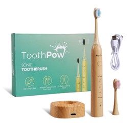 Electric Bamboo Toothbrush for Adults - Bamboo Toothbrush Heads Design with Castor Oil Bristles - 5 Adjustable Cleaning Modes - Upgraded IPX7 Waterproof Technoloy for Adults