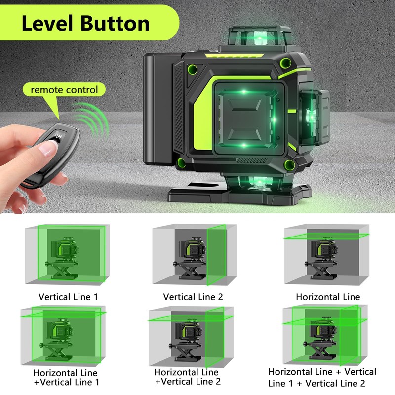 16 Line Laser Level 360 Self Leveling, 4x360°Professional 4D Green