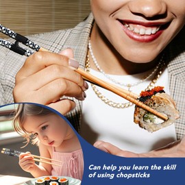 LYART 7 Pairs Reusable Training Chopsticks Beginners for Kids Adults Learners, Japanese Wooden Chopsticks Trainers Helpers Set, Dishwasher Safe, L8.86Inch (1.Japanese stamp)