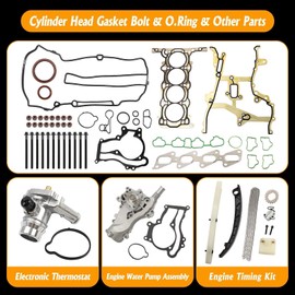 Head Gasket Bolts Timing Chain Kit with Thermostat Housing Professional Water Pump Kit with Gasket Replacement for Chevy Sonic Cruze Buick 2011-2016 Replace HSCV001 55565336 AW6662