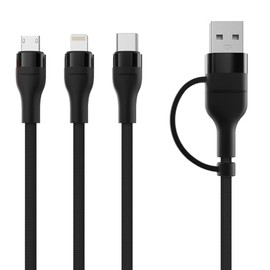 Scooch Braided Nylon Charging Cable (4FT, 65W Fast Charging) 6-in-1 Charger with USB-C, USB-A, Micro-USB, and Lightning Cable (Black)