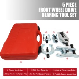 5pcs Front End Service Tool 5-in-1 Ball Joint Separator, Pitman Arm Puller, Tie Rod Set for Service, Splitter Removal Kit