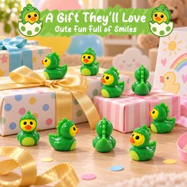 60 Pcs Mini Resin Dinosaur Ducks,Tiny Green Ducky Figurines