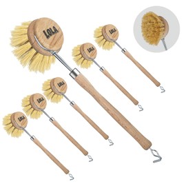 Lola Products Original Tampico Vegetable & Dish Wood Brush, 3" Head, Sustainable, Tampico Bristles, Easy Head Only Replacement, 6 Pack