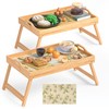 2 Pack Bamboo Bed Tray Table, Breakfast Tray w/Removable Bamboo