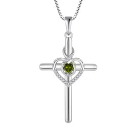 Inpasne Heart Cross Necklace for Women 925 Sterling Silver Infinity Cross Pendant Peridot Necklace August Birthstone Jewelry Gift for Women Her Mom Wife Daughter
