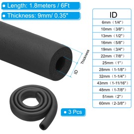 PATIKIL 1-1/8"(28mm) ID x 6Ft Pipe Insulation Foam Tube, 3Pcs Pipe Cover Wrap Roll Bar Padding Tubing for Handle Grip HVAC Outdoor Air Conditioner Units
